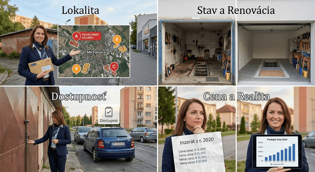 Predaj garáží v Michalovciach: Ako som cez kataster oslovil vlastníkov a uzavrel obchod 7 Realitná maklérka ponúka garáž v rámci služby predaj garáží v Michalovciach na Štúrovej ulici.