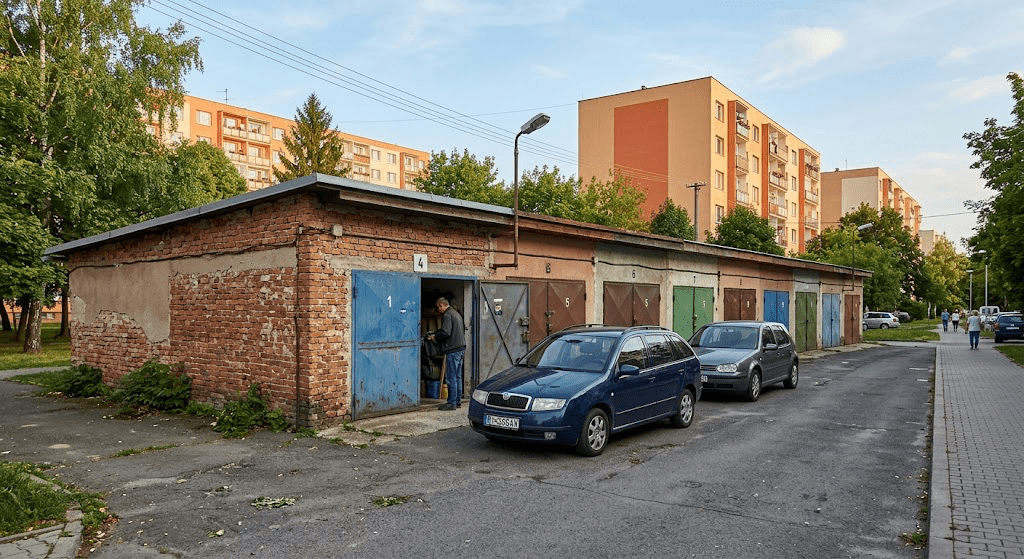 Predaj garáží v Michalovciach: Ako som cez kataster oslovil vlastníkov a uzavrel obchod 2 Pohľad na radovú zástavbu garáží v Michalovciach vhodných na kúpu.