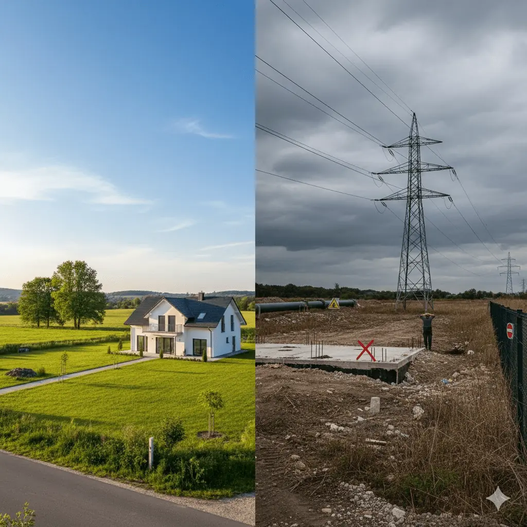Porovnanie pozemku s rodinným domom a pozemku pod elektrickým vedením