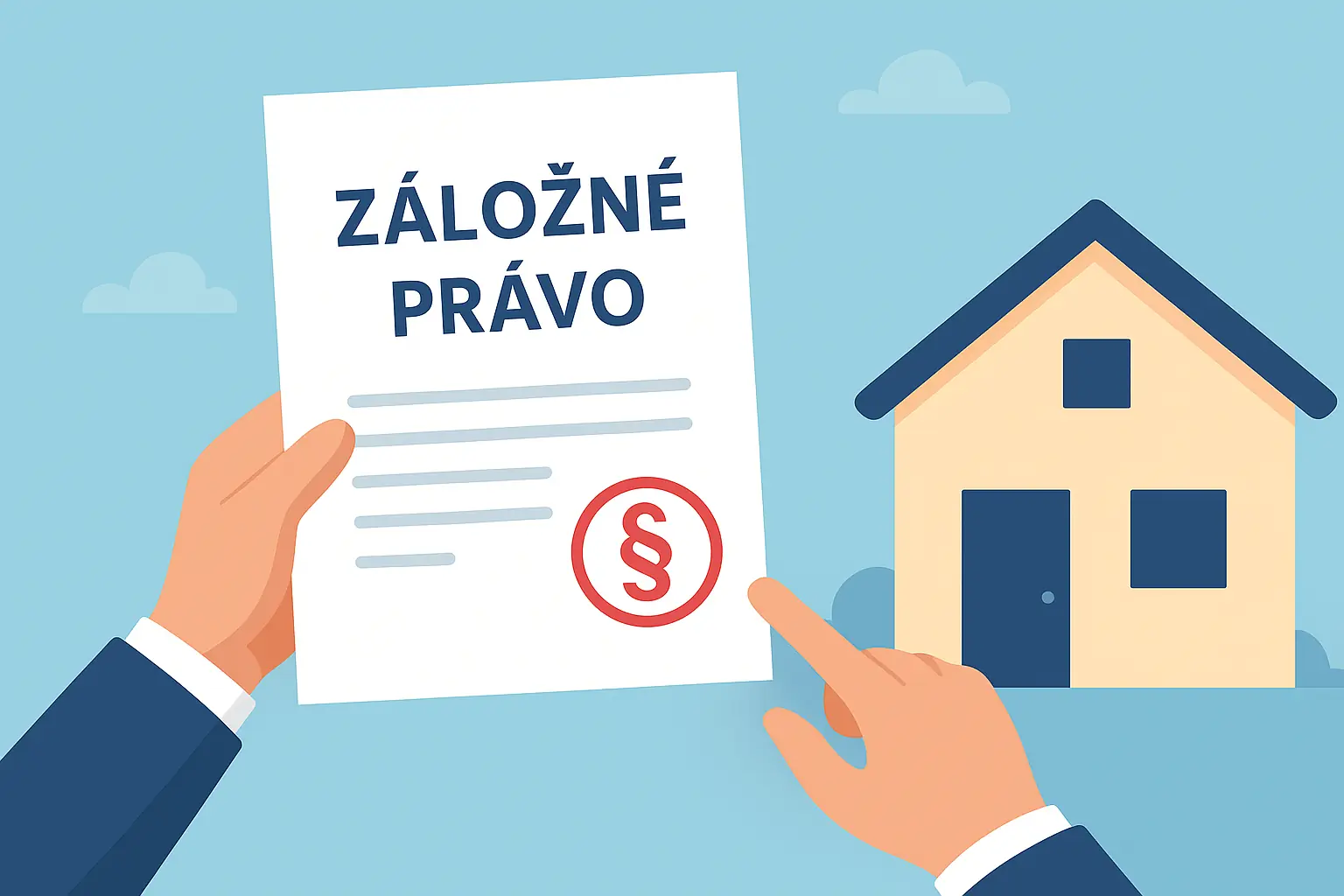 Ako preveriť nehnuteľnosť pred kúpou? 4 Ilustrácia záložného práva: dokument s paragrafom a dom