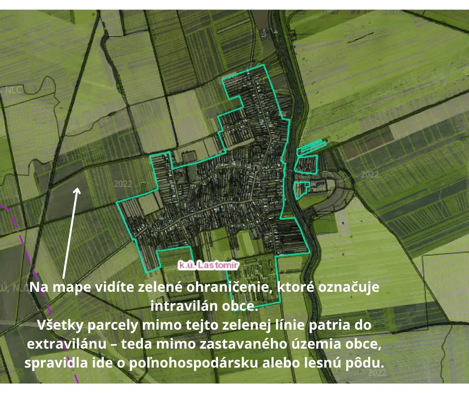 Ako rozdeliť pozemok v extraviláne? 3 Mapa extravilánu obce s parcelami